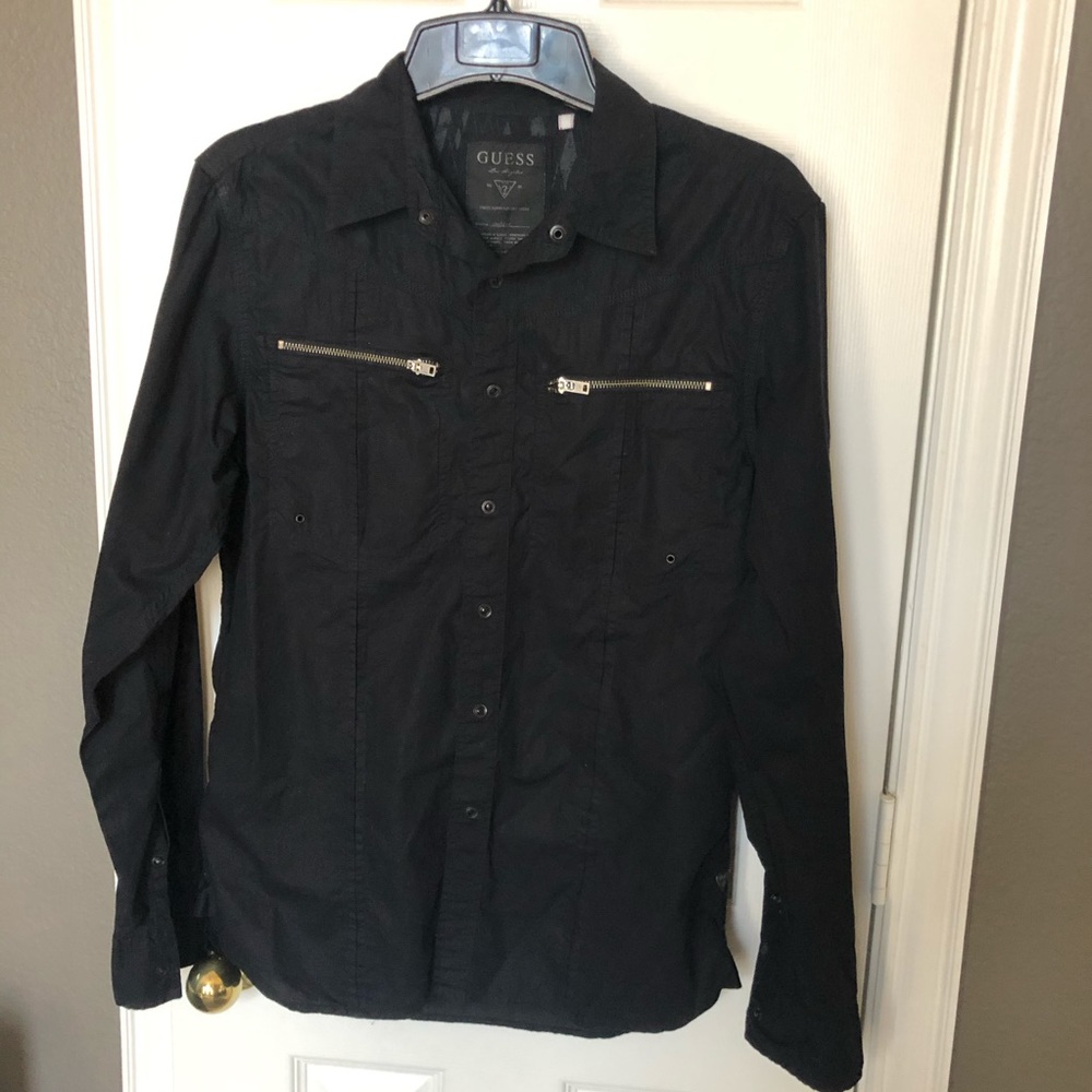 Guess black long sleeve snap button down shirt M